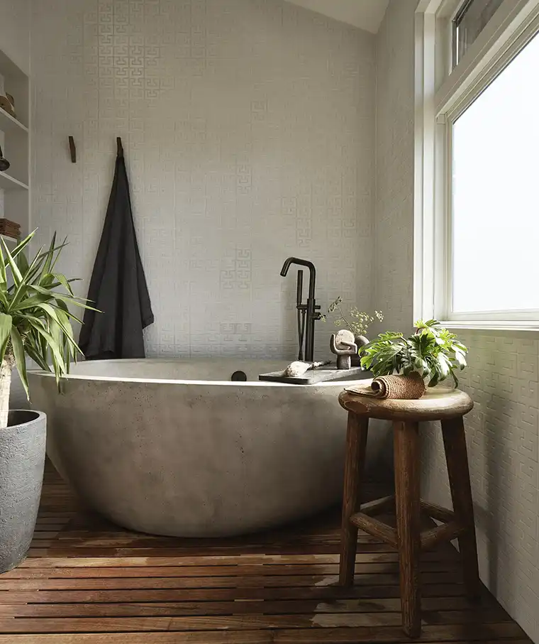 Round tub in bathroom